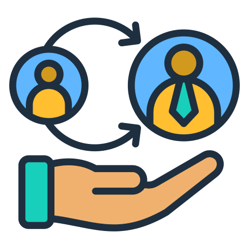 icono de mano con un ciclo sobre ella de iconos de personas