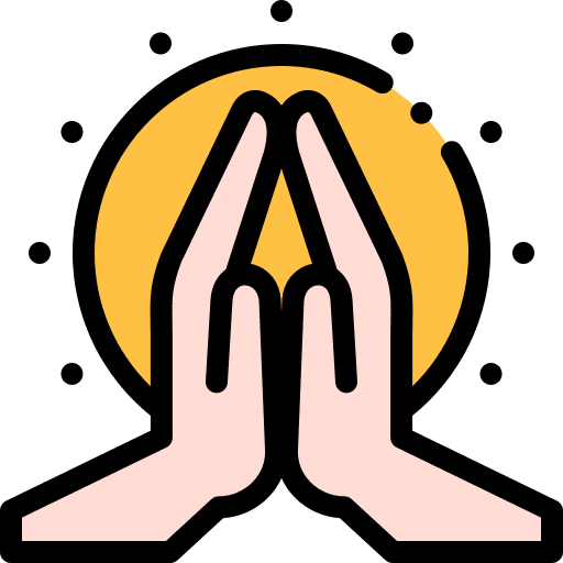 icono de dos manos juntas sobre un sol